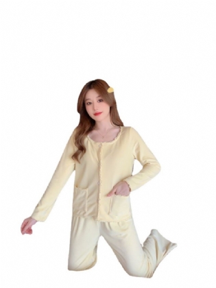 Kvinders Pyjamas Fortykket Varmt Hjemmetøj Langærmet Jakkesæt