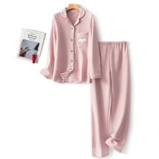 Kvinders Pyjamas Tykt Broderi Løst Jakkesæt Hjemmetøj