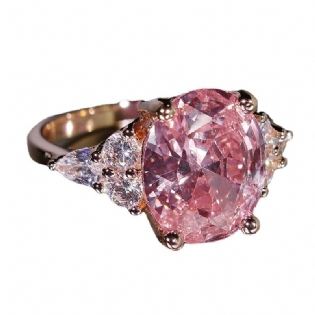 Kvinders Ring Pink Crystal Zircon Belagt Platin Rose Gold Magpie