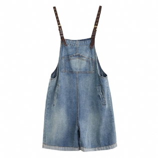 Kvinders Shorts I Ét Stykke Denim Nye Løse Højtaljede Seler