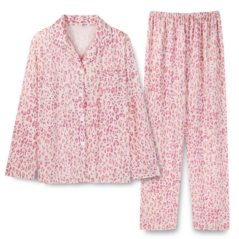Langærmede Bukser Pyjamas Damer Revers Cardigan Striber Hjemmetøj