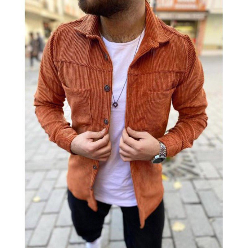 Langærmede Skjorter Til Mænd Casual Solid Color Plus Size Corduroy Khaki