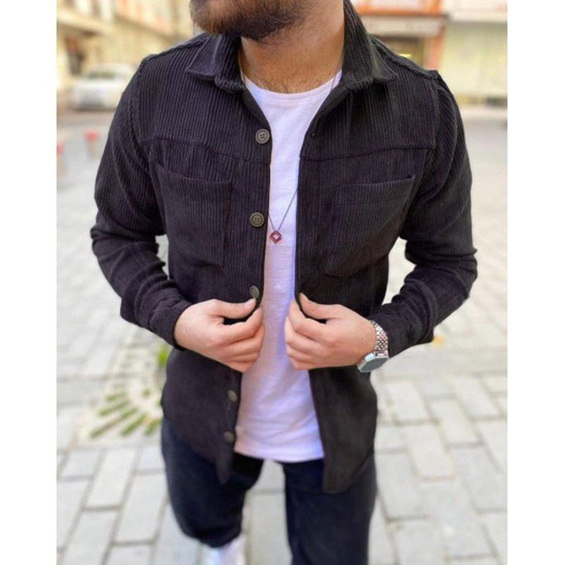 Langærmede Skjorter Til Mænd Casual Solid Color Plus Size Corduroy Khaki