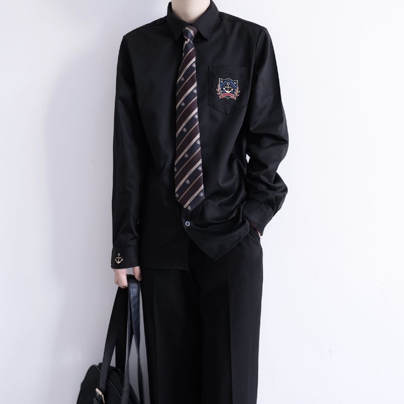 Langærmet Herreskjorte Anchor Brodered Black