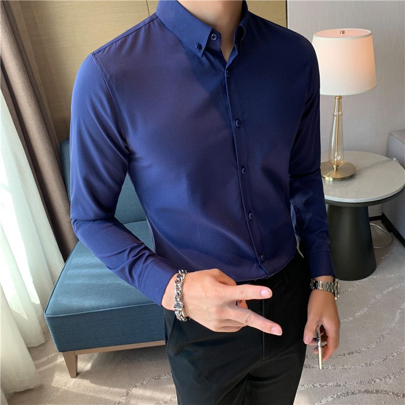 Langærmet Herreskjorte Slim Fit Ensfarvet Casual