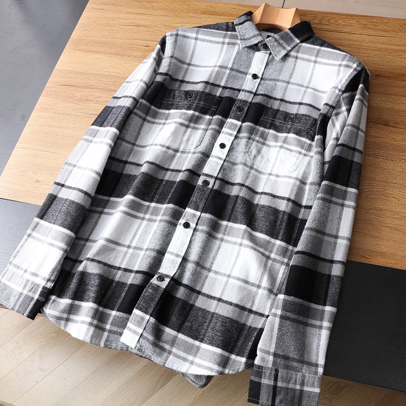 Lapel Plaid Ungdomsrevers Langærmet Herreskjorte