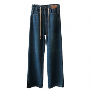 Lige Jeans Til Kvinder Fortykkede Varme Højtaljede Brede Ben