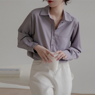 Lilla Bluse Langærmet Chiffon Løs Premium Draper Top
