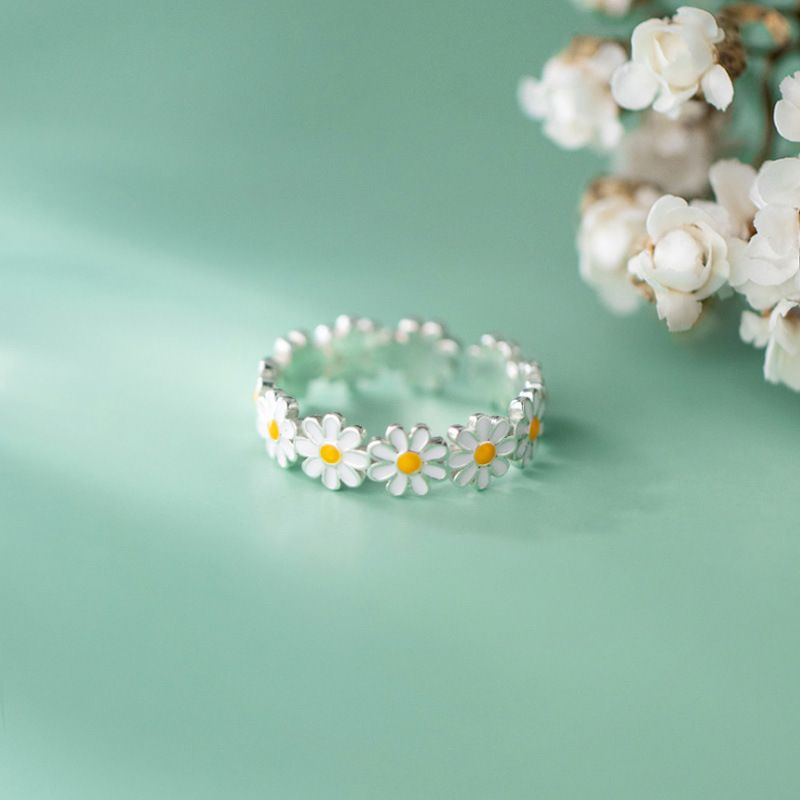 Lille Daisy Ring Hvid Blomst Epoxy Dame Temperament Smykker
