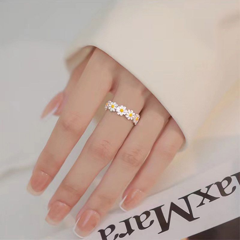 Lille Daisy Ring Hvid Blomst Epoxy Dame Temperament Smykker