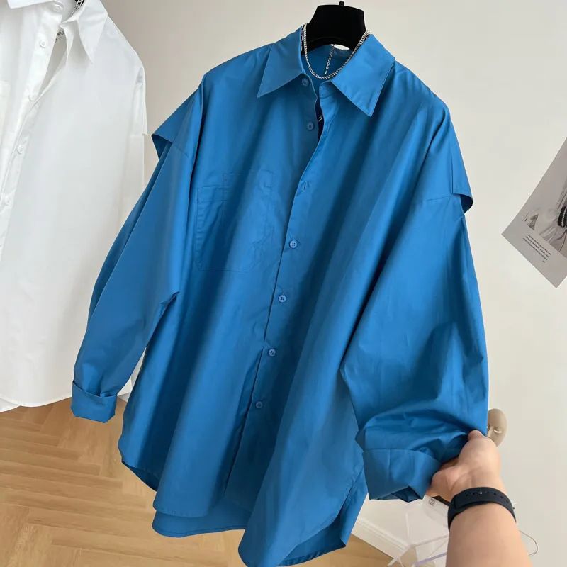 Løs Langærmet Skjorte Dame Trenchcoat Falsk Todelt Frakke
