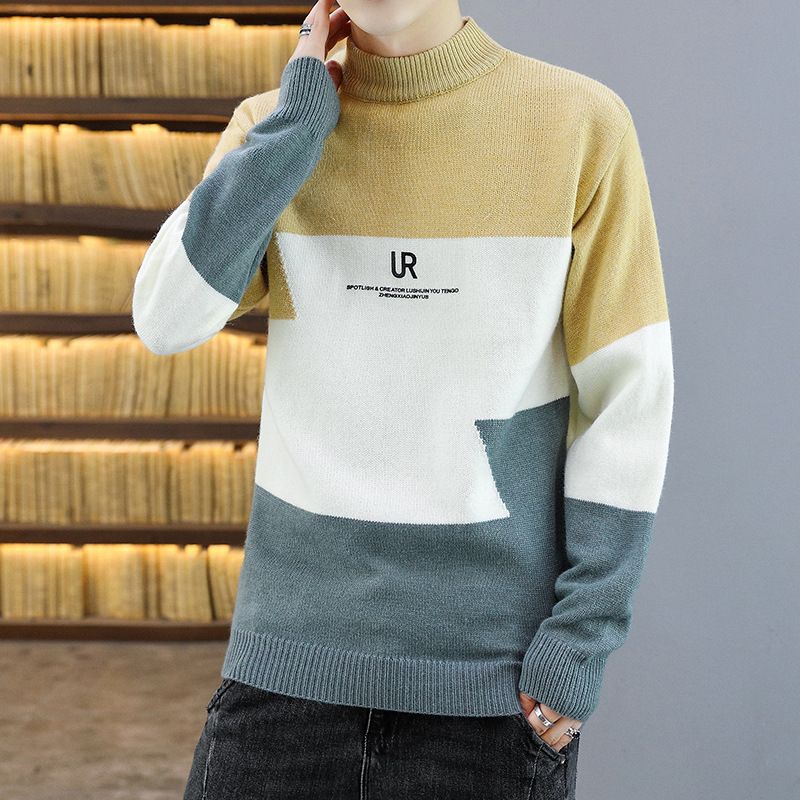 Løs Sweater Til Mænd Med Rund Hals Og Halv Rullekravetrøje