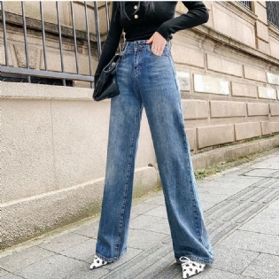 Løse Dame Denimbukser Retro Højtaljede Lige Ben