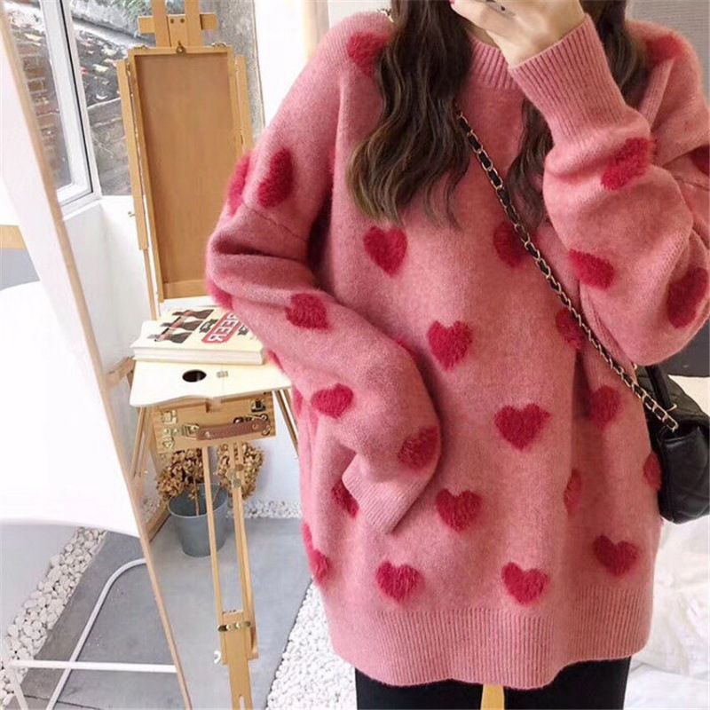 Love Rundhalset Sweater 2023 Efterår Og Vinter Ny Løs Elegant Studentertrøjejakke