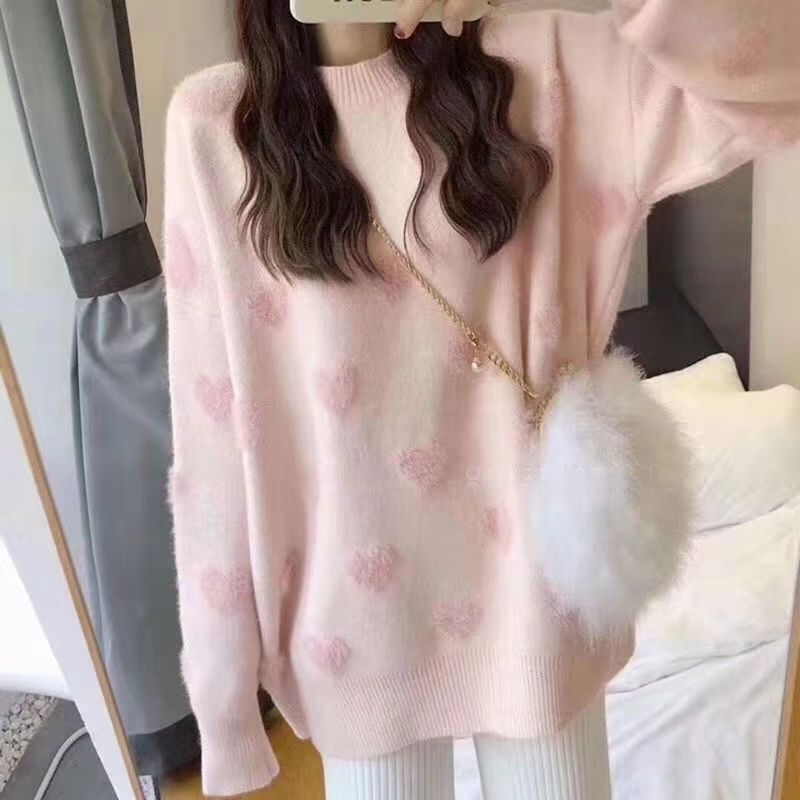 Love Rundhalset Sweater 2023 Efterår Og Vinter Ny Løs Elegant Studentertrøjejakke