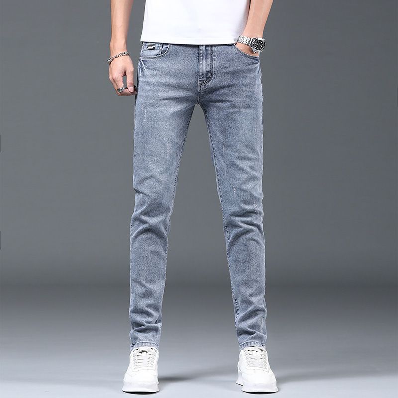 Lys-farvede Tynde Sektion Slim-fit Jeans Mænds Ni Point Ripped Pencil Bukser Trend