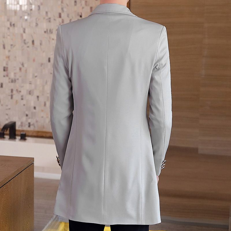 Mænds Blazere Casual Trench Coat Slim Fit Trendy Mid Længde To Knapper