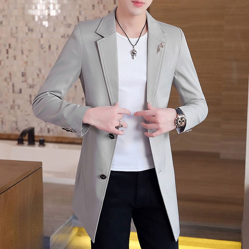 Mænds Blazere Casual Trench Coat Slim Fit Trendy Mid Længde To Knapper
