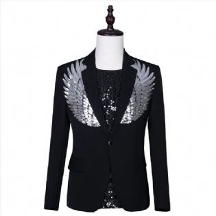 Mænds Blazerjakke Single Breasted Button Pailletter Wings Dress Top Stage Costume