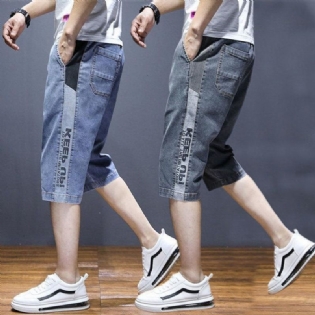 Mænds Cropped Denimshorts Lige Løs Sommer Tynd Afslappet