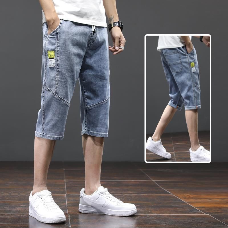 Mænds Cropped Denimshorts Lige Løs Sommer Tynd Afslappet