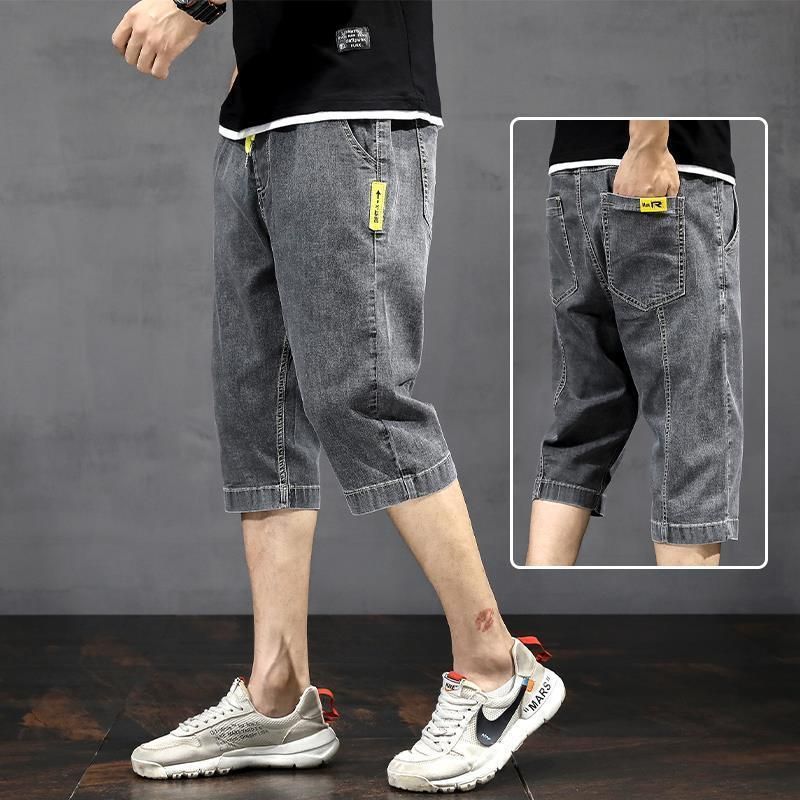 Mænds Cropped Denimshorts Lige Løs Sommer Tynd Afslappet