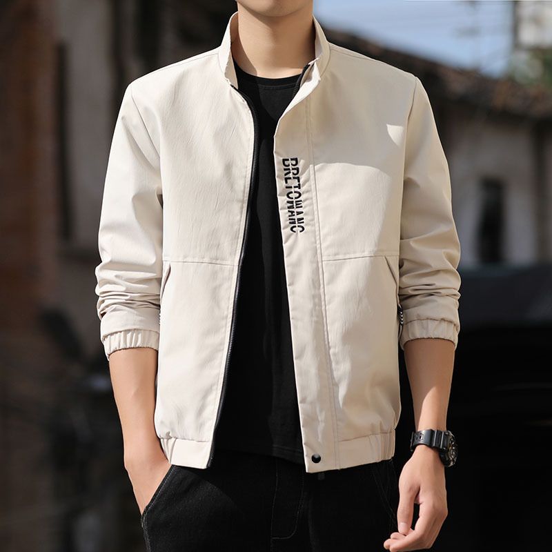 Mænds Jakkestandskrave Slank Trendy Broderi Tynd Sektion Sports Casual Jacket