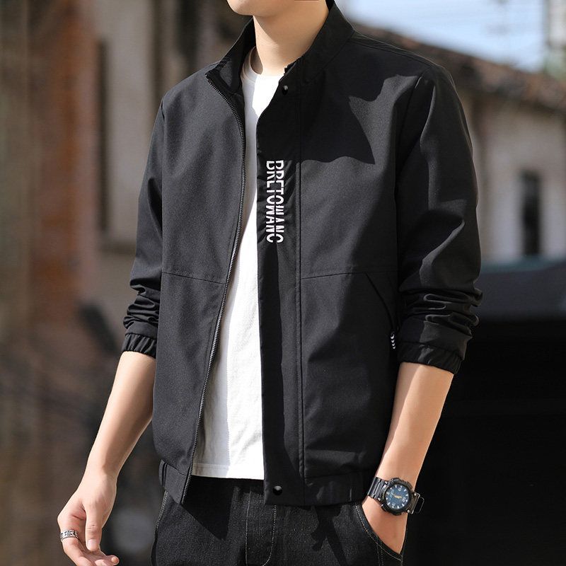 Mænds Jakkestandskrave Slank Trendy Broderi Tynd Sektion Sports Casual Jacket