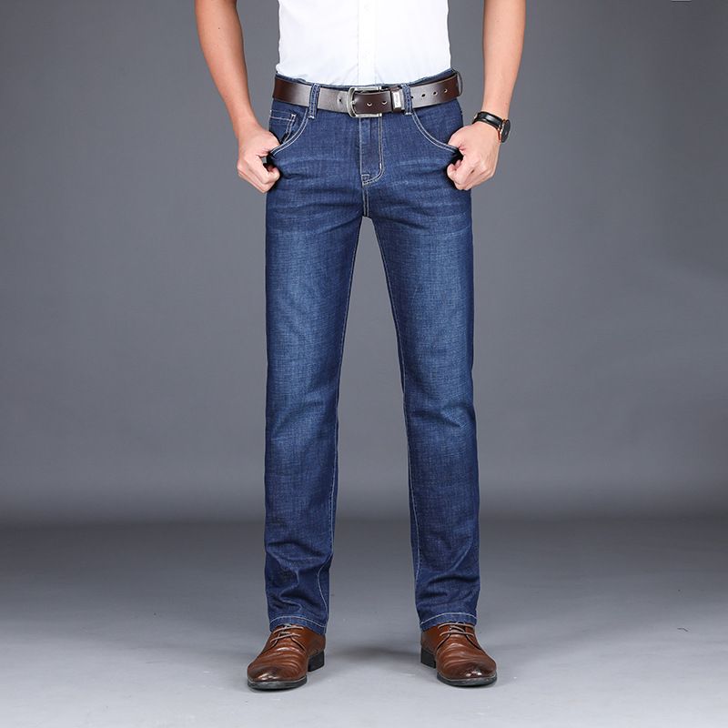 Mænds Jeans Casual Fashion Stretch Lige Bukser Mid Rise Afslappet