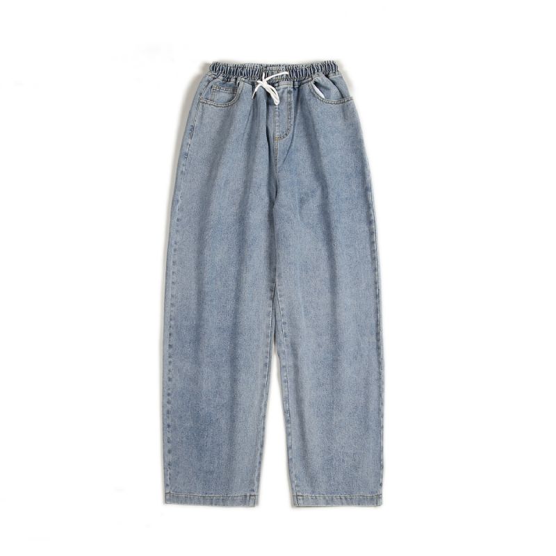 Mænds Jeans Løse Lige Elastiske Talje Bukser Med Brede Ben