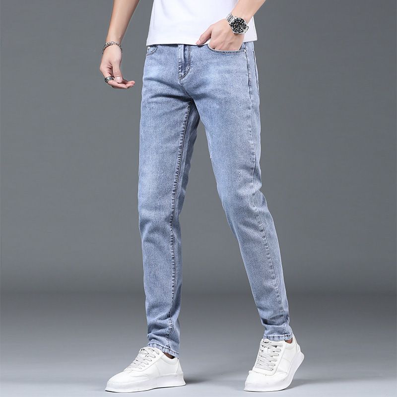 Mænds Lyse Jeans Lige Slanke Elastiske Små Fødder Afslappet