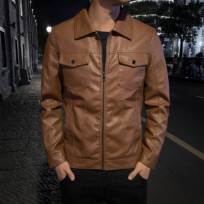 Mænds Overtøj Casual Slim Lapel Jakker I Læder