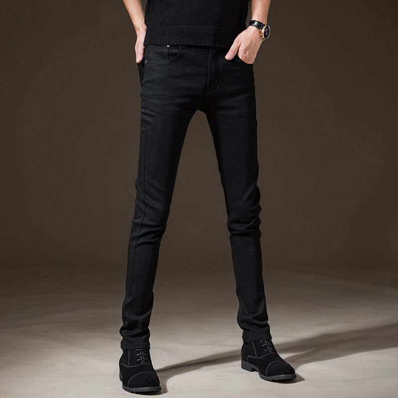 Mænds Sorte Jeans Slim Fit Små Fødder Strækhuller
