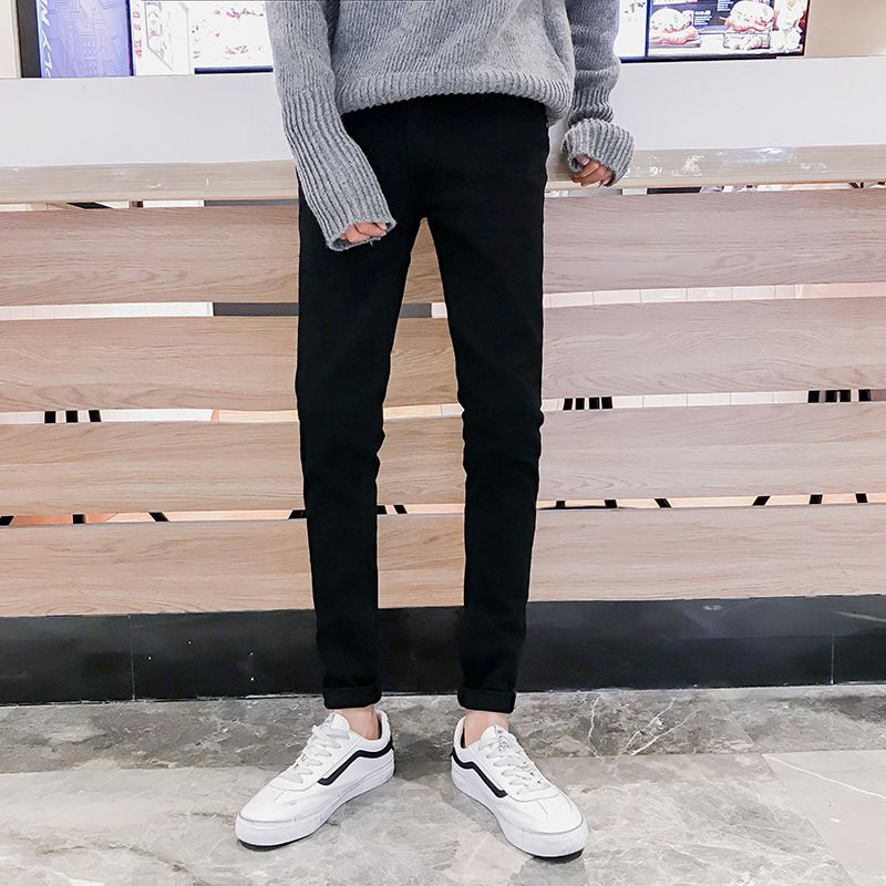 Mænds Sorte Jeans Slim Fit Små Fødder Strækhuller