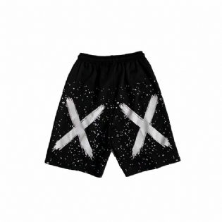 Mænds Sportsshorts Løst Trykt Blæk Elastisk Talje Casual