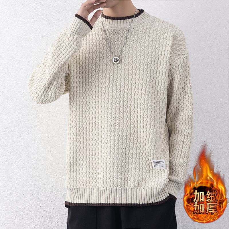 Mænds Sweater Plys Tyk Mode Afslappet Striktrøje Langærmet Rundhalset
