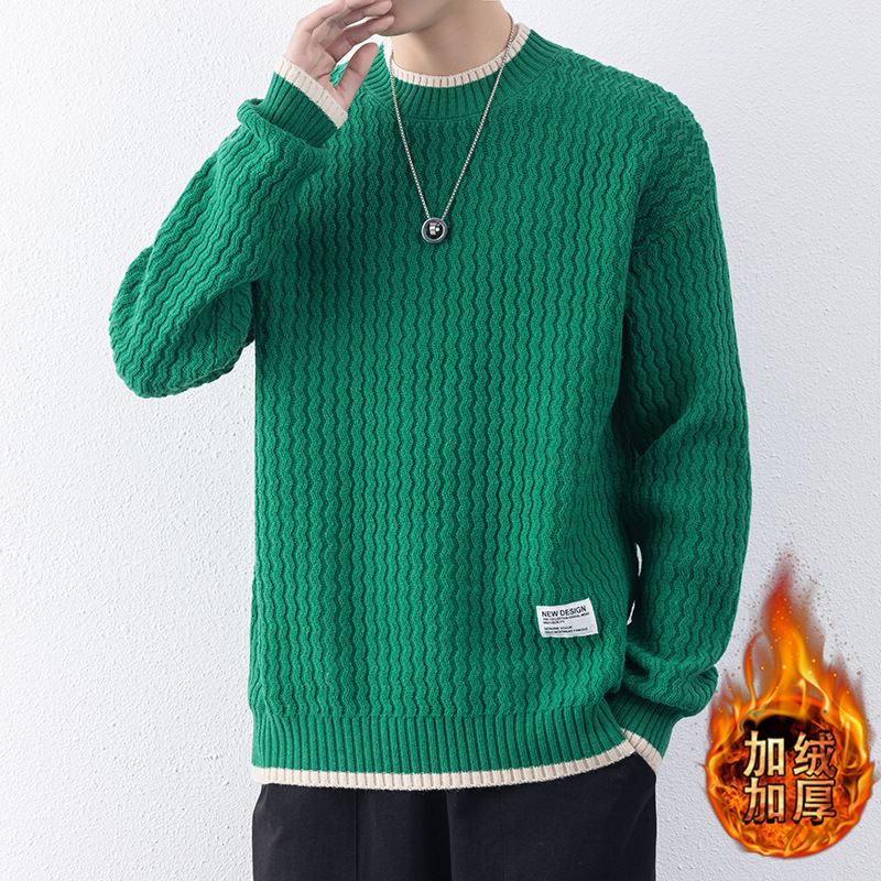 Mænds Sweater Plys Tyk Mode Afslappet Striktrøje Langærmet Rundhalset