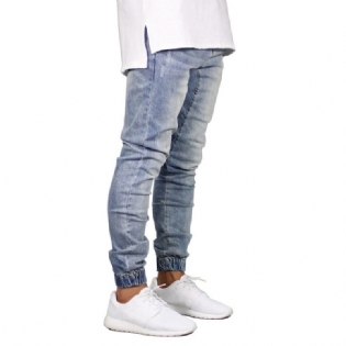 Mørkeblå Herrejeans Trendy Stretchy Bundet Fødder
