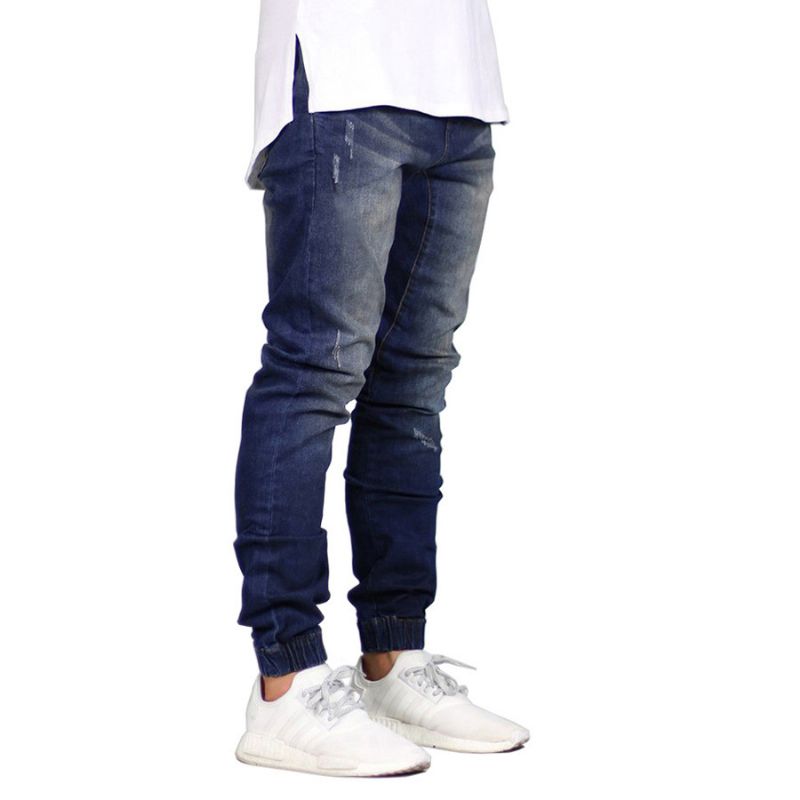 Mørkeblå Herrejeans Trendy Stretchy Bundet Fødder