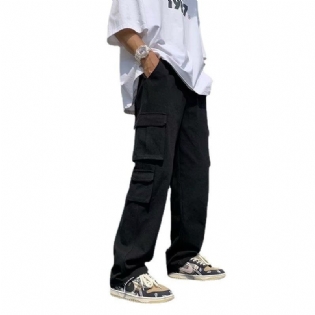 Multi Pocket Casual Bukser Mænd Snøre Solid Color Cargo