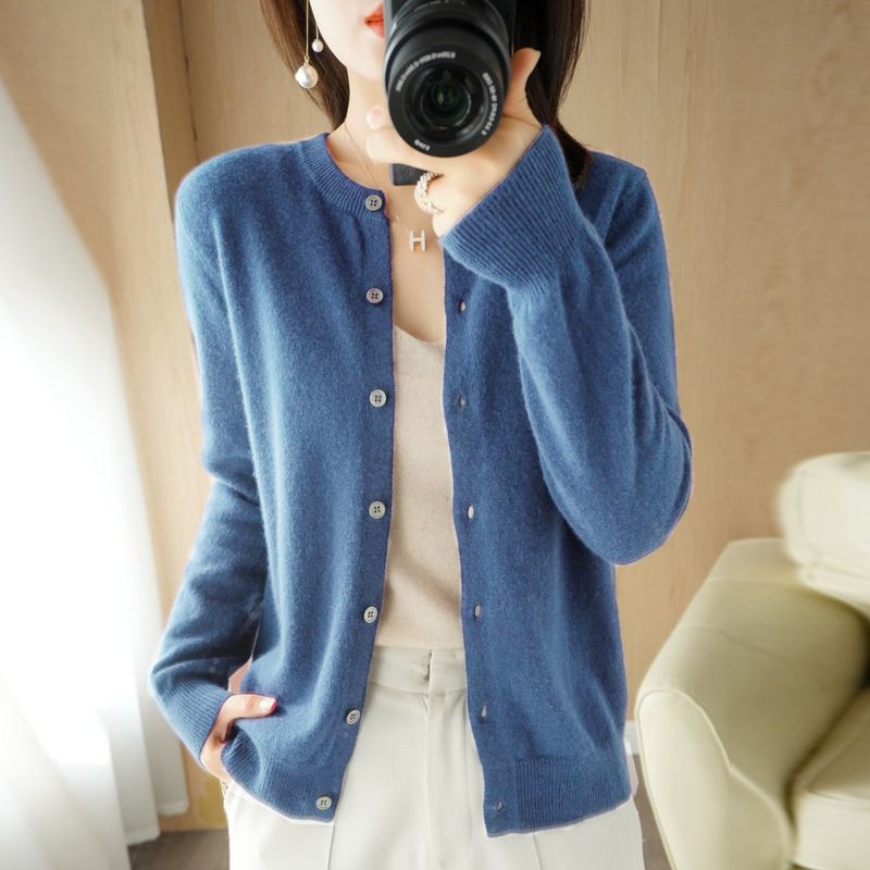 Ny 2023 Forårs Temperament Cardigan Langærmet Rundhalset Lige Sweater Damestrik