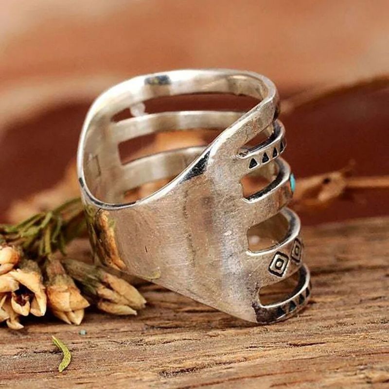 Ny Bohemia Graveret Ring Hul Vintage Blå Turkis