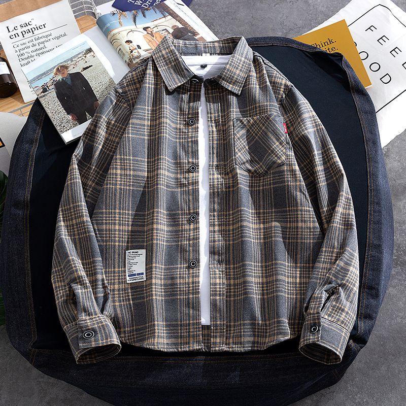Ny Herreskjorte Casual Plaid Lange Ærmer Lyseblå