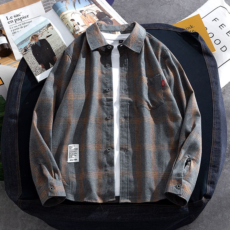 Ny Herreskjorte Casual Plaid Lange Ærmer Lyseblå