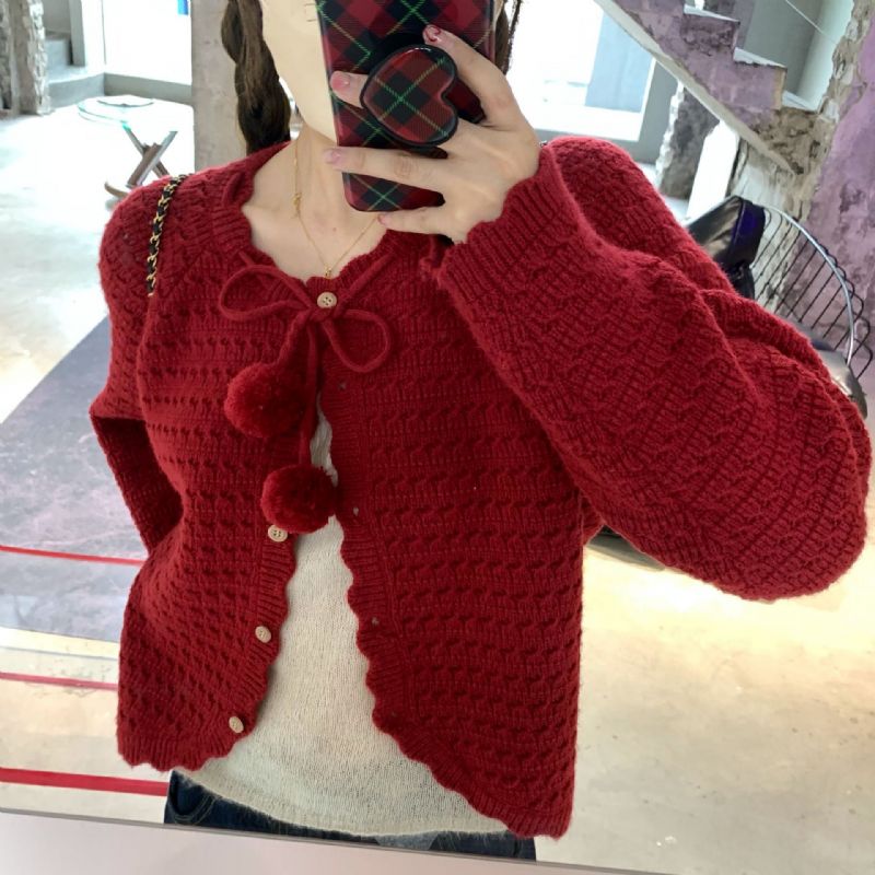 Ny Sweater Damemode Udenlandsk Stil Jul Retro Slips Pels Bold Strikket Cardigan Top