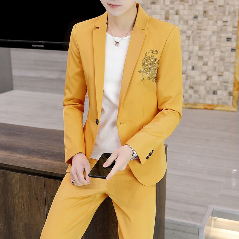 Nye Blazere Til Mænd Slim Fit Trendy Single Row One Button Gul