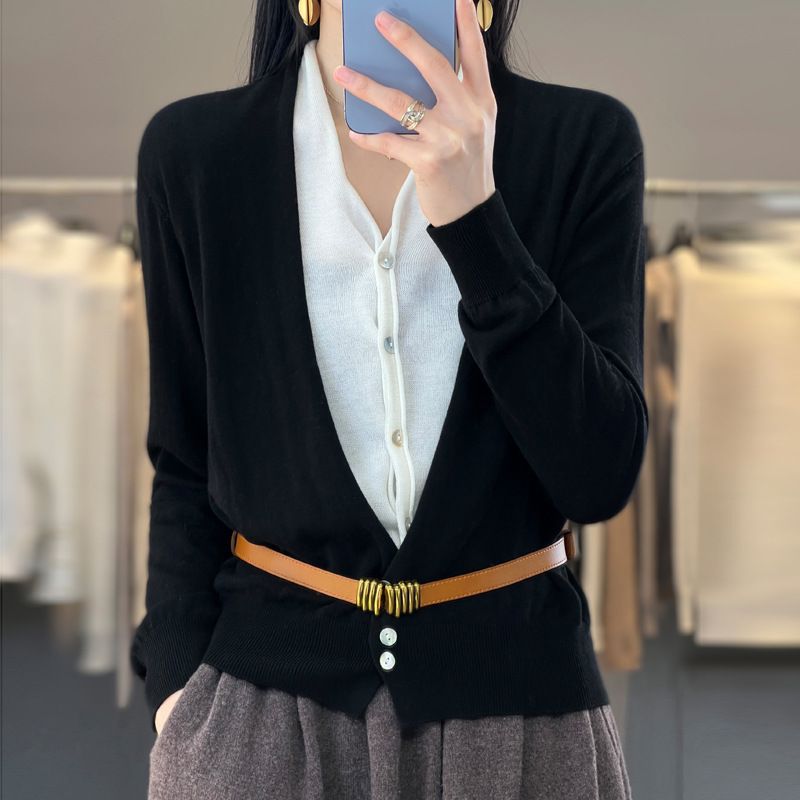 Nye Forår Og Efterår 2023 Toppe Uld Cardigan Falsk Todelt Sweater Dame
