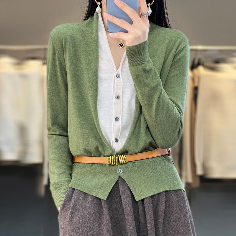 Nye Forår Og Efterår 2023 Toppe Uld Cardigan Falsk Todelt Sweater Dame