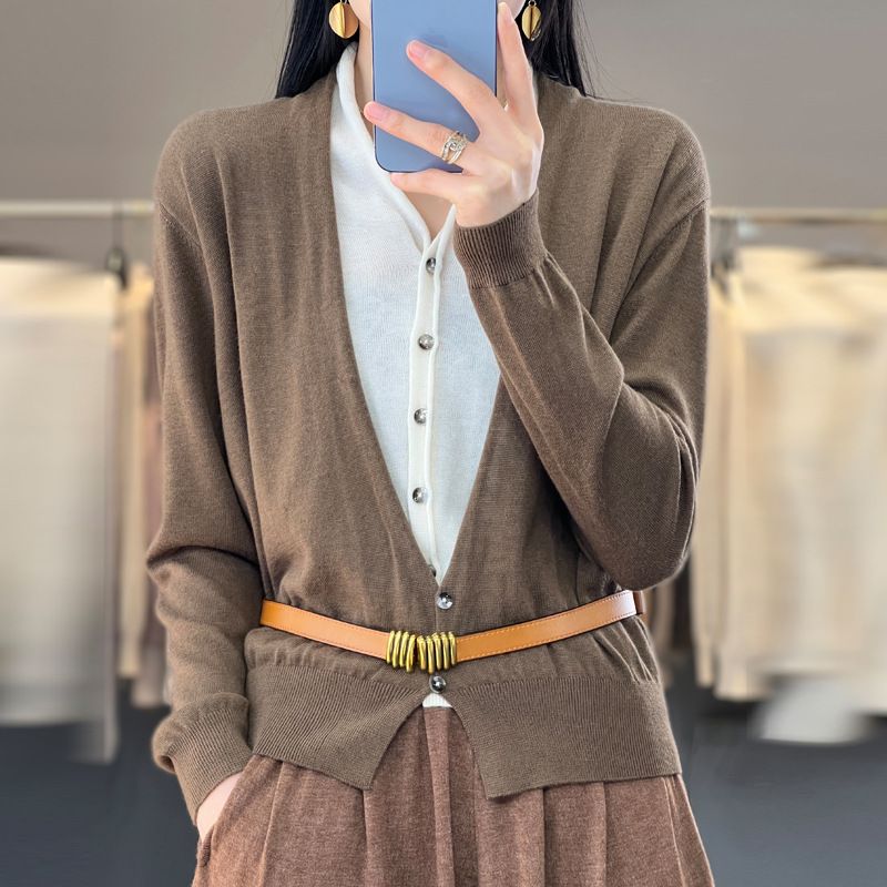 Nye Forår Og Efterår 2023 Toppe Uld Cardigan Falsk Todelt Sweater Dame