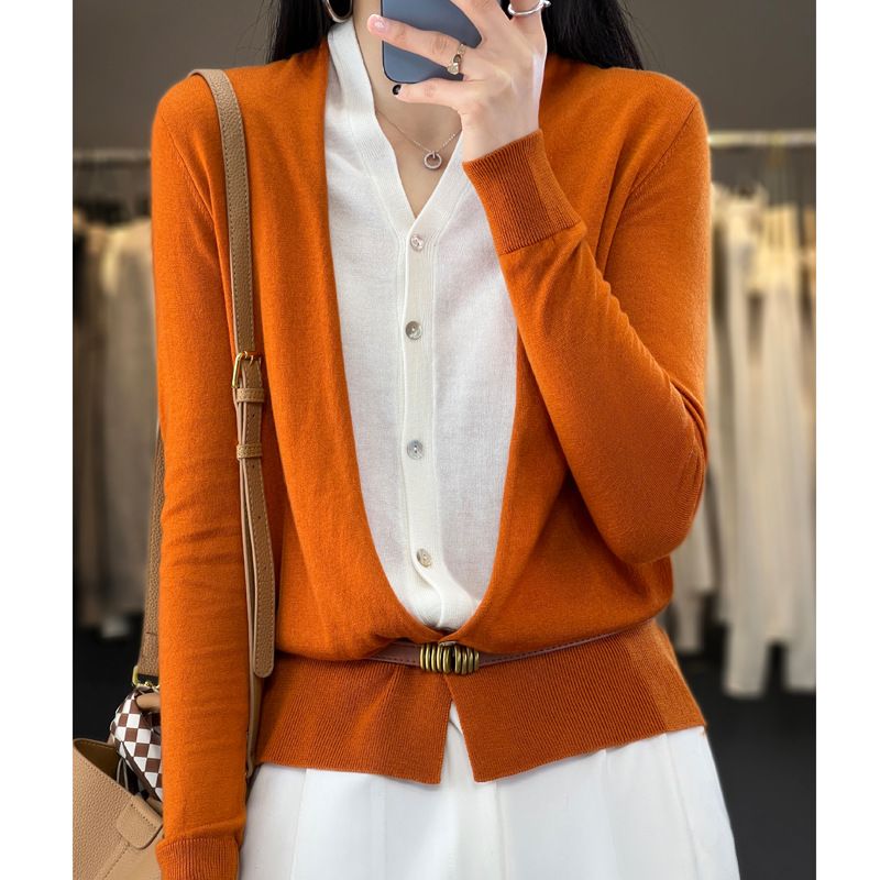 Nye Forår Og Efterår 2023 Toppe Uld Cardigan Falsk Todelt Sweater Dame